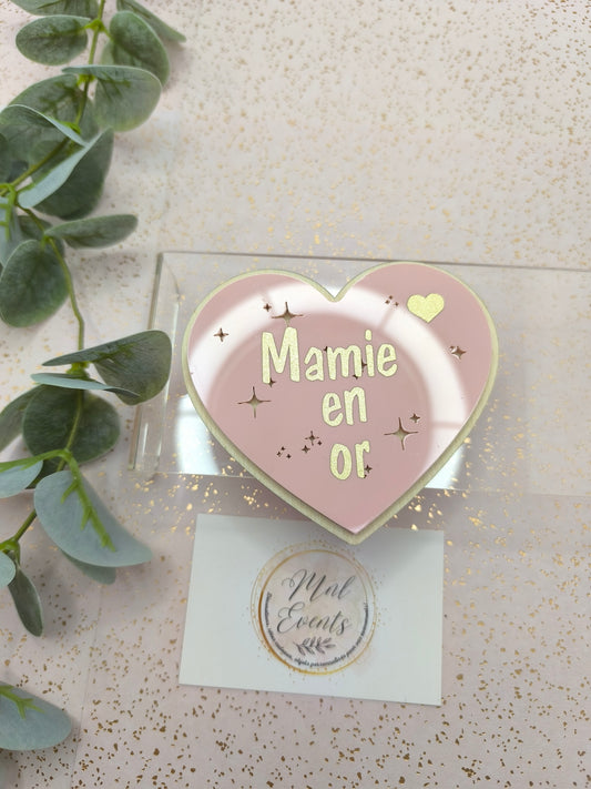 Plaque coeur Mamie en or